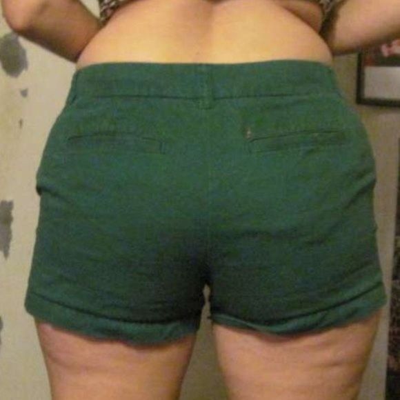 Merona 2 Solid Green Jean Shorts Short Lowrise 100% Cotton Pockets Plain Denim - Picture 4 of 10